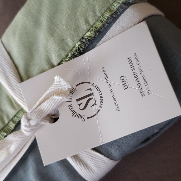 Linen Cotton Fringe Shams Shabby Chic Green 2 Tone Coastal Cottagecore Set of 2 - Picture 2 of 4